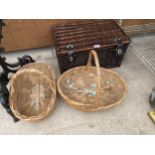 A WICKER PICNIC HAMPER AND TWO FURTHER WICKER BASKETS