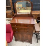 AN EDWARDIAN MAHOGANY AND INLAID GALLERY BACK DRESSING TABLE, 30" WIDE