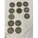 A COLLECTION OF SILVER COINS TO INCLUDE NINE VICTORIAN HALF CROWNS AND THREE PRE 1947 HALF CROWNS