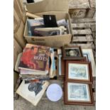 AN ASSORTMENT OF HOUSEHOLD CLEARANCE ITEMS TO INCLUDE PRINTS AND RECORDS