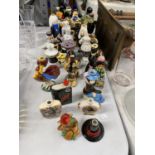 A COLLECTION OF NOVELTY BOTTLES INCLUDING DUCKS, FIGURES, ETC