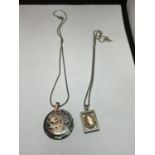 TWO SILVER NECKLACES WITH PEARLISED PENDANTS