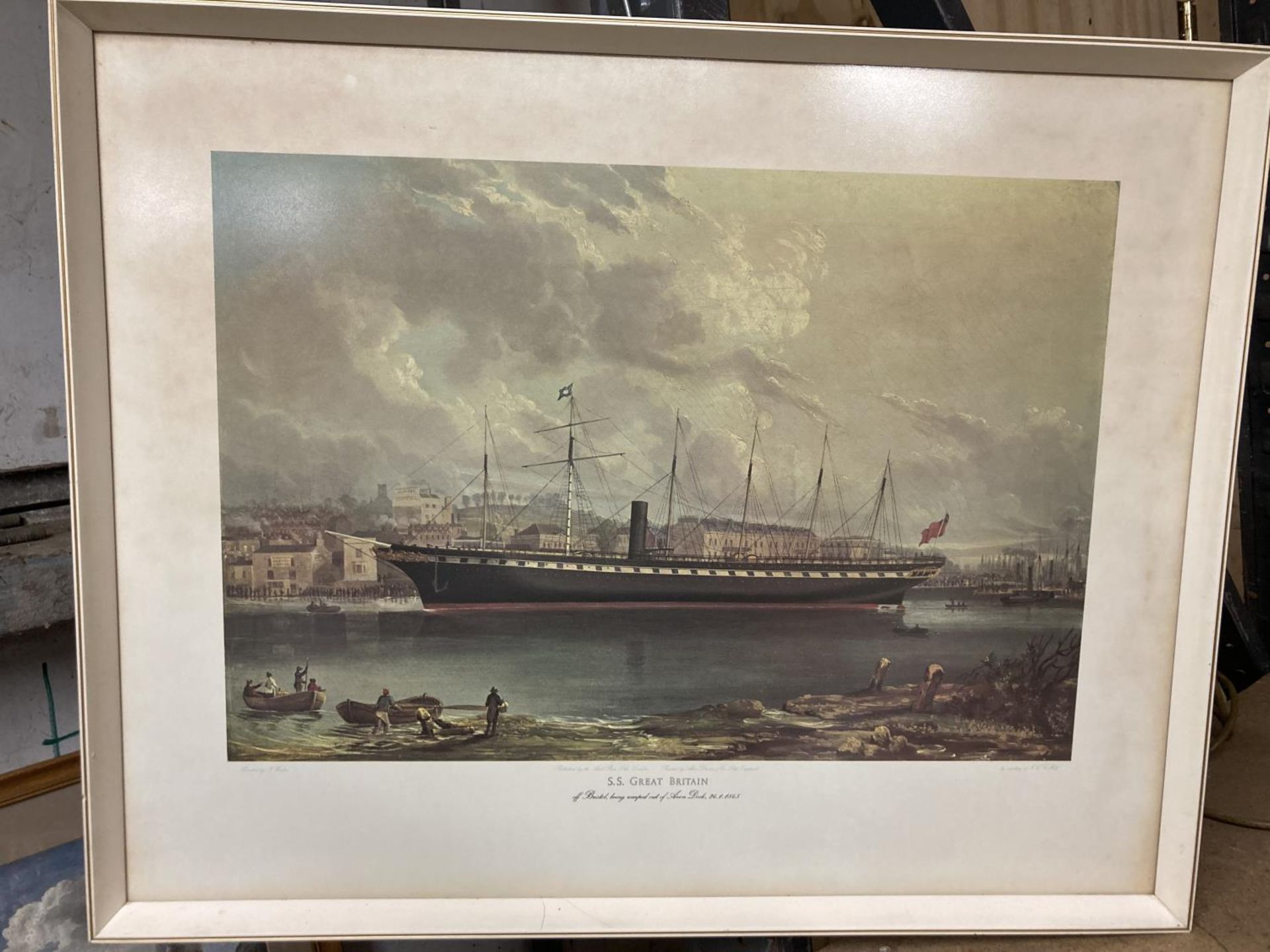 A FRAMED PRINT OF THE SS GREAT BRITAIN 62CM X 50CM