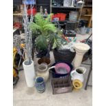 AN ASSORTMENT OF ITEMS TO INCLUDE PLANTERS, AN ICE BUCKET AND A CERAMIC JUG ETC