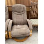 A MODERN SWIVEL RECLINER CHAIR IN MUSHROOM