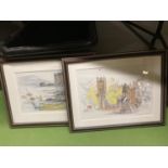 TWO SIGNED FRAMED PRINTS OF 'LONDON, WHITEHALL' AND CASTLE STALKER, ARGYLL - INDISTINCT SIGNATURE