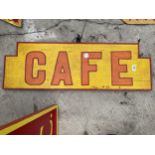 A WOODEN BRIGHTLY PAINTED CAFE SIGN