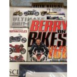 FOUR MOTOR CYCLING BOOKS, A CLASSIC HONDA WALL HANGING AND A CHILDREN'S PLAY AREA SIGN