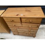 A MODERN PINE CHEST OF TWO SHORT AND FOUR LONG DRAWERS, 32" WIDE