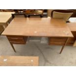 A RETRO TEAK MORRIS OF GLASGOW KNEEHOLE DESK, 54X30"