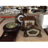THREE MAHOGANY CASED VINTAGE MANTLE CLOCKS TO INCLUDE ENFIELD AND A WALL CLOCK