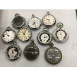 A COLLECTION OF TEN VINTAGE POCKET WATCHES ALL A/F FOR SPARES OR REPAIRS
