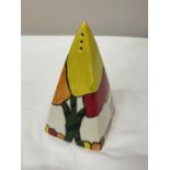 A HANDPAINTED IN STAFFORDSHIRE SUGAR SIFTER TIGER TREES DESIGN IN THE SHAPE OF A PYRAMID