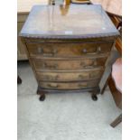 A WALNUT CHIPPENDALE STYLE CHEST OF FOUR DRAWERS ON OPEN BASE WITH CABRIOLE LEGS, 21.5" WIDE