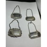 FOUR HALLMARKED SILVER DECANTER LABELS TO INCLUDE TWO LONDON AND TWO SHEFFIELDGROSS WEIGHT 47.3