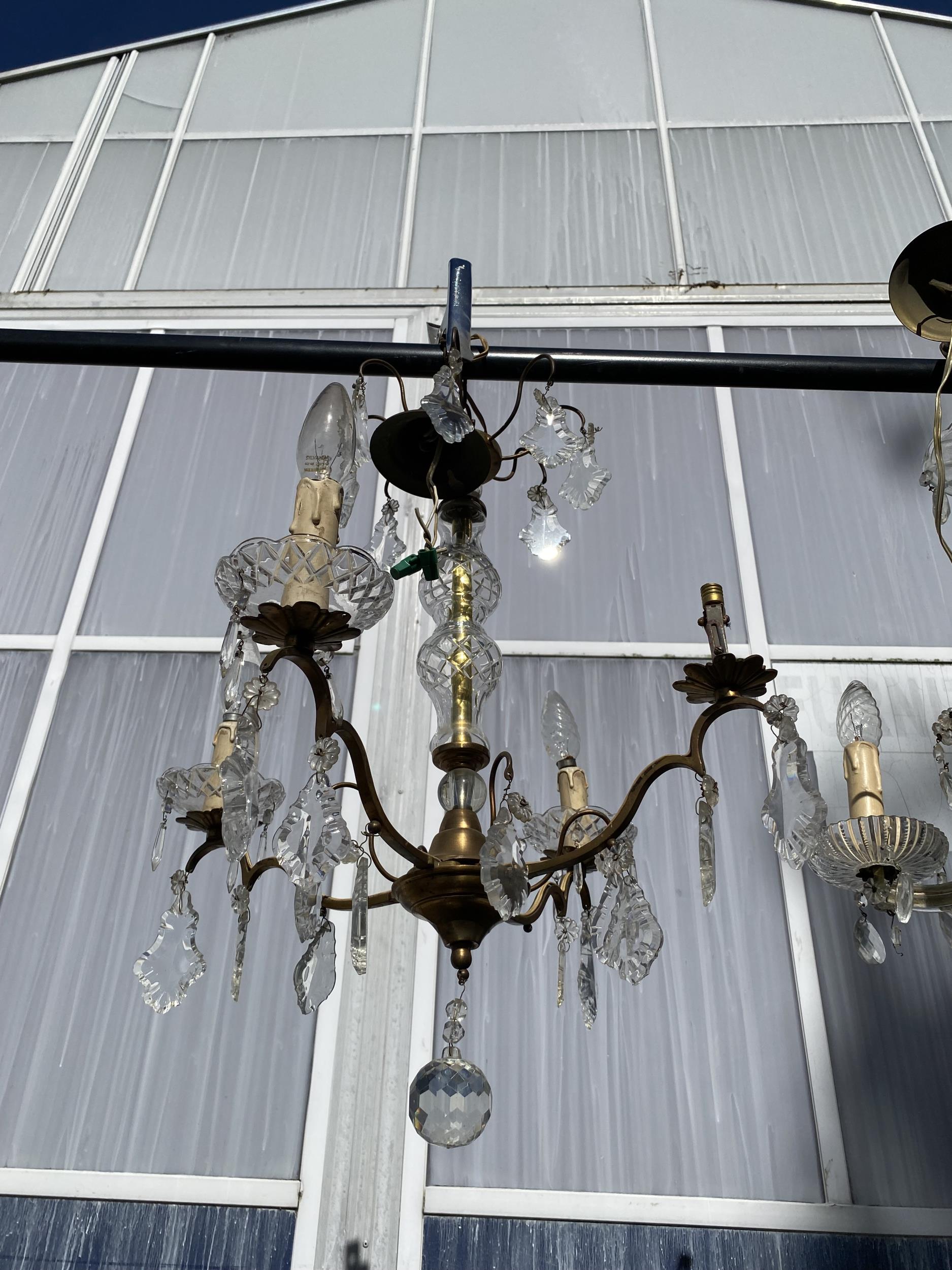 TWO GLASS CHANDELIER STYLE LIGHT FITTINGS, ONE FOUR BRANCH AND ONE FIVE BRANCH - Image 9 of 9