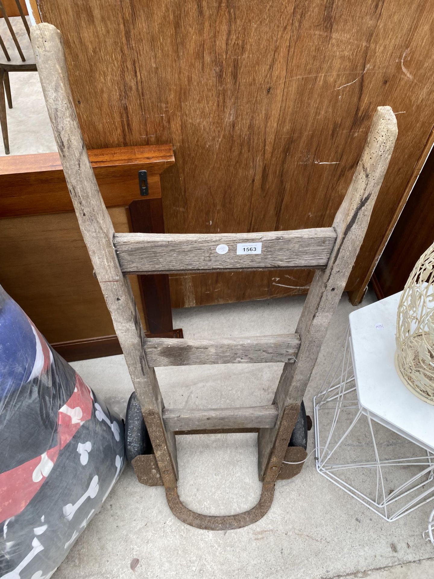 A VINTAGE WOODEN SACK TRUCK