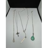 FOUR MARKED SILVER NECKLACES WITH PENDANTS