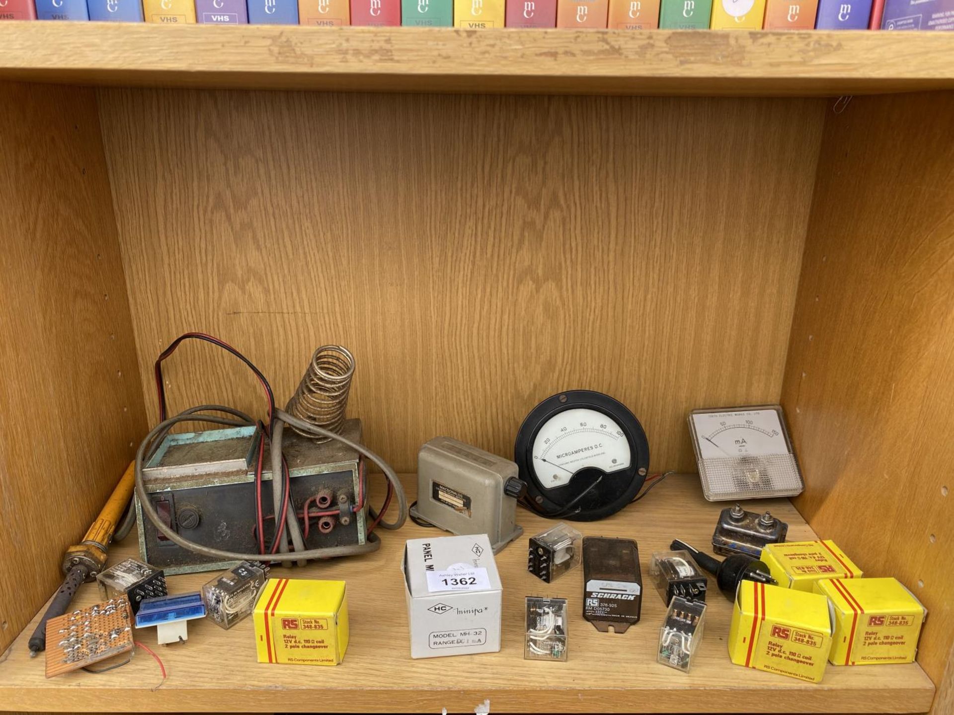 AN ASSORTMENT OF ITEMS TO INCLUDE A VOLT METER, RELAYS AND A PANEL METER ETC