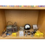 AN ASSORTMENT OF ITEMS TO INCLUDE A VOLT METER, RELAYS AND A PANEL METER ETC