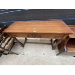 AN 18TH CENTURY STYLE OAK SIDE-TABLE ON TURNED LEGS WITH TWO DRAWERS BEARING N.H.HAPMAN & CO '