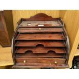 A VINTAGE MAHOGANY ROLL TOP DESK TIDY