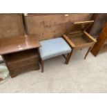 A BEDSIDE CHEST, DRESSING STOOL AND MUSIC STOOL WITH HINGED LID