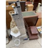 AN ASSORTMENT OF ITEMS TO INCLUDE A LOFT LADDER, A NEST OF TABLES AND A VASE ETC