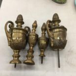 A HEAVY BRASS VICTORIAN GARNITURE SET