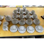 A QUANTITY OF ROYAL DOULTON EXPRESSIONS 'SPRINGDALE' CHINA TEAWARE TO INCLUDE A TEAPOT, CREAM JUG,