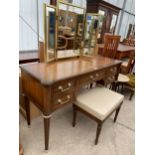 A MODERN TRIPLE MIRROR DRESSING TABLE AND MATCHING STOOL