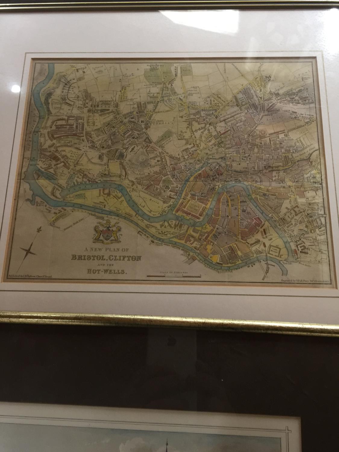 A FRAMED PRINT OF COLOGNE FROM THE NORTH WESTSIDE AND A FRAMED PRINT OF A MAP OF BRISTOL, CLIFTON - Image 2 of 3