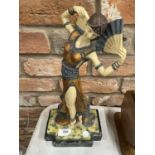 A RESIN ART DECO STYLE FIGURINE ON A BASE HEIGHT APPROX 38CM