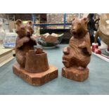 TWO CARVED WOODEN BLACK FOREST STYLE BEARS HEIGHT 16.5CM