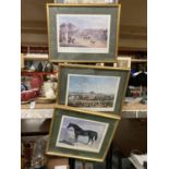 THREE FRAMED PRINTS OF VINTAGE HORSE RACING