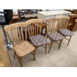 FOUR VICTORIAN STYLE LATH-BACK KITCHEN CHAIRS