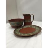 THREE PIECES OF PATTERNED TERRACOTA POTTERY