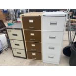 TWO FOUR DRAWER METAL FILING CABINETS AND ATHREE DRAWER METAL FILING CABINET