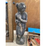 A RECONSTITUTED STONE FEMALE GARDEN FIGURE