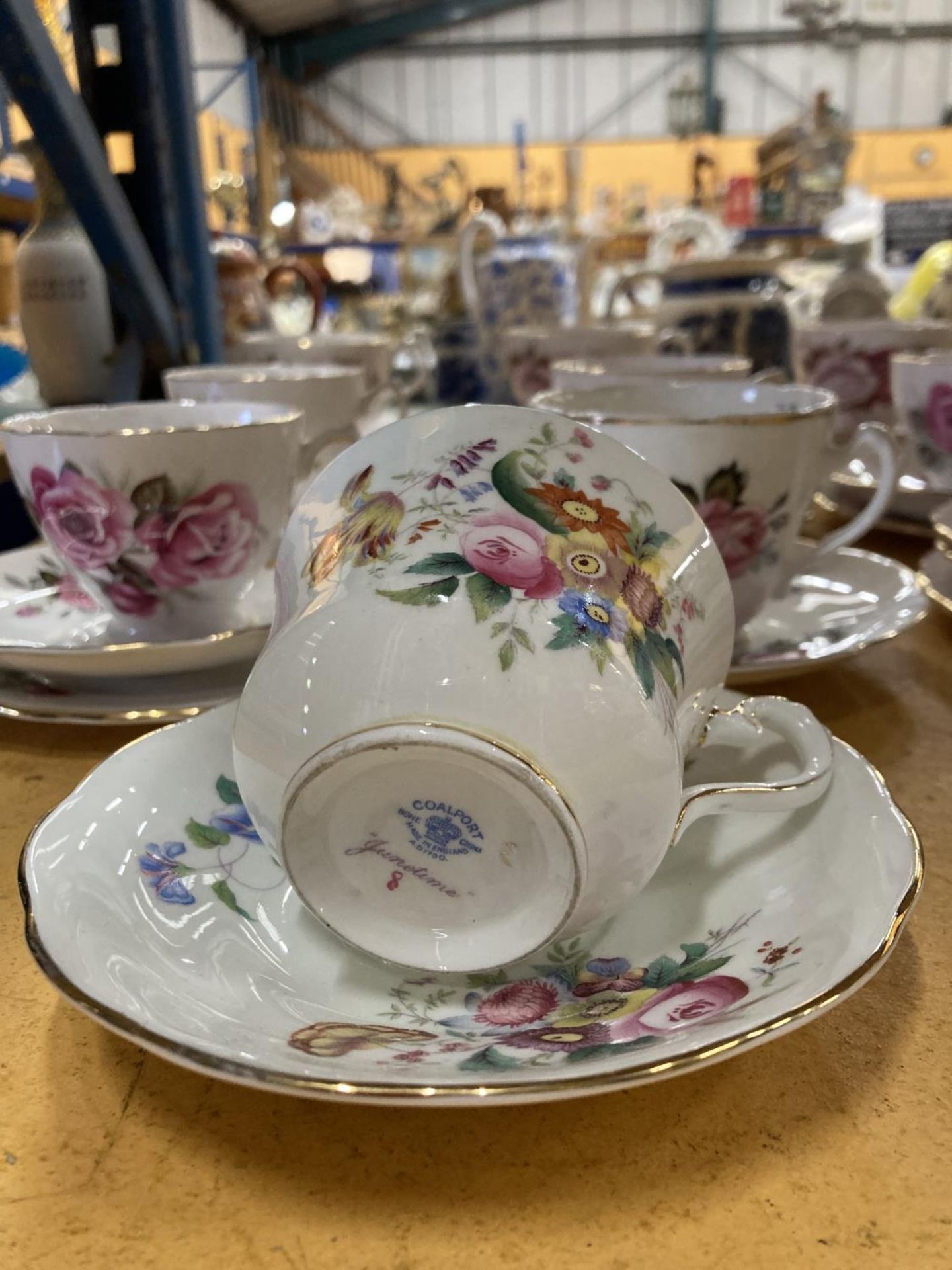 A QUANTITY OF BONE CHINA 'ROSE' PATTERNED TRIOS PLUS A COALPORT 'JUNETIME' CUP AND SAUCER AND A - Image 3 of 8