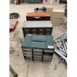 THREE MINITURE WORKSHOP HARDWARE STORAGE CHESTS