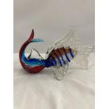 TWO BLUE AND RED MURANO STYLE GLASS FISH