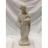 A RELIGIOUS FIGURE CAST IN PLASTER HEIGHT 47CM