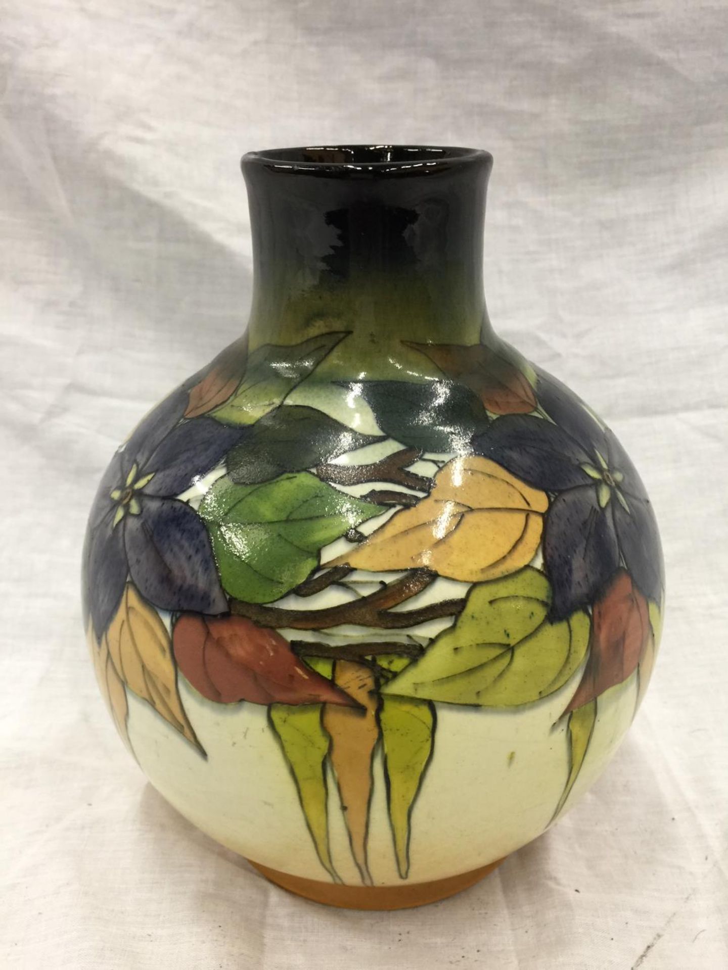 A SCHRAMBERG SMF BULBOUS VASE WITH MOORCROFT STYLE DECORATION