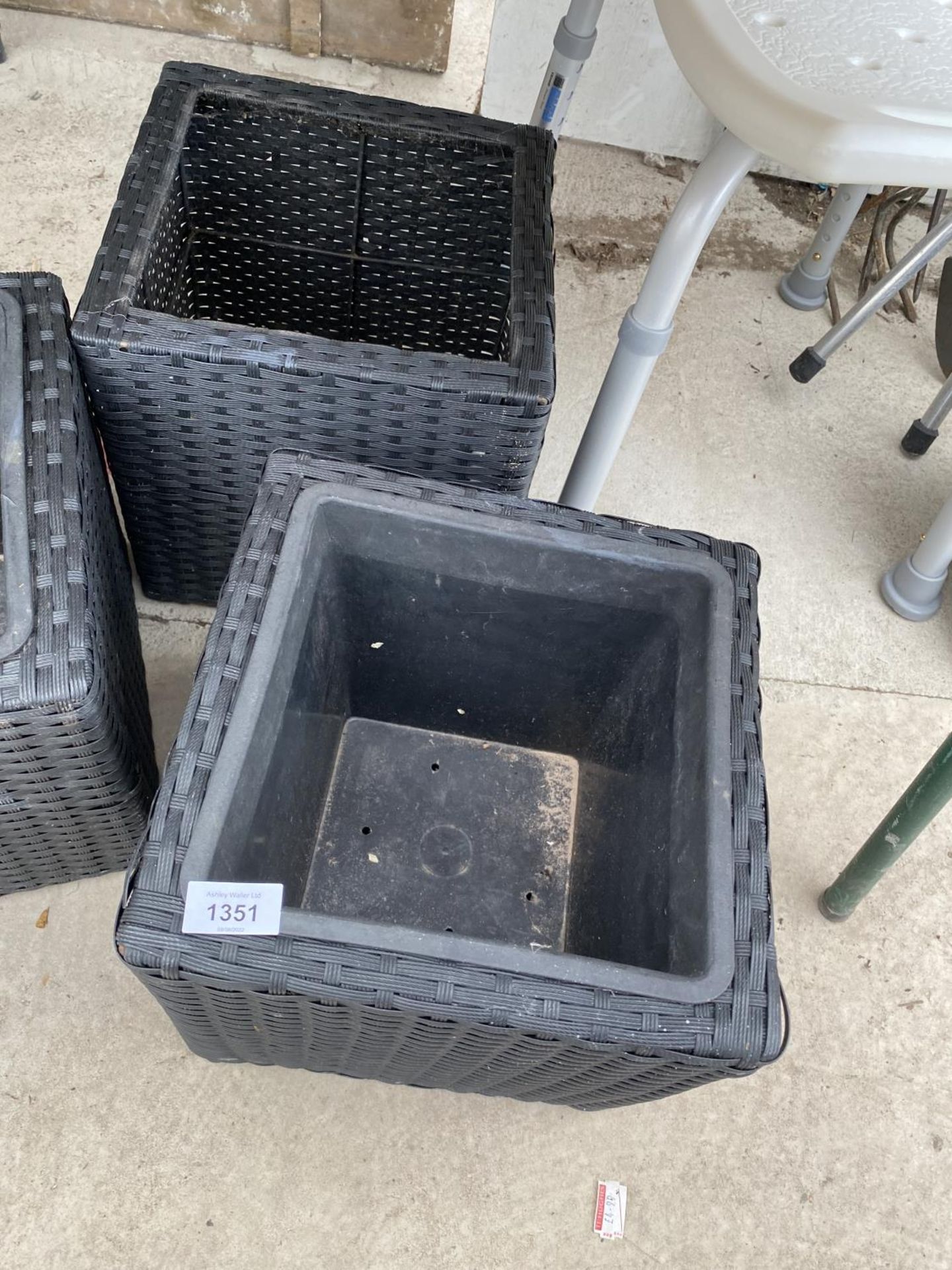 THREE SQUARE RATTAN PLANTERS WITH PLASTIC INSERTS - Image 3 of 3