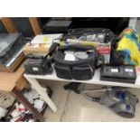 AN ASSORTMENT OF ITEMS TO INCLUDE A JVC CAMCORDER, CASSETTES AND A VIDEOMATIC CAMCORDER ETC