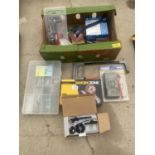 AN ASSORTMENT OF ITEMS TO INCLUDE A TAPE DISPENSOR, A DIGITAL MULTIMETER AND A HACK SAW ETC
