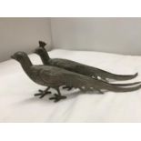 A PAIR OF VINTAGE SILVER PLATED PHEASANTS H:10CM L:29CM APPROX