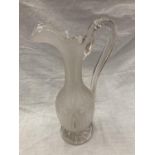 A FROSTED AND ETCHED CUT GLASS EWER JUG HEIGHT 38CM