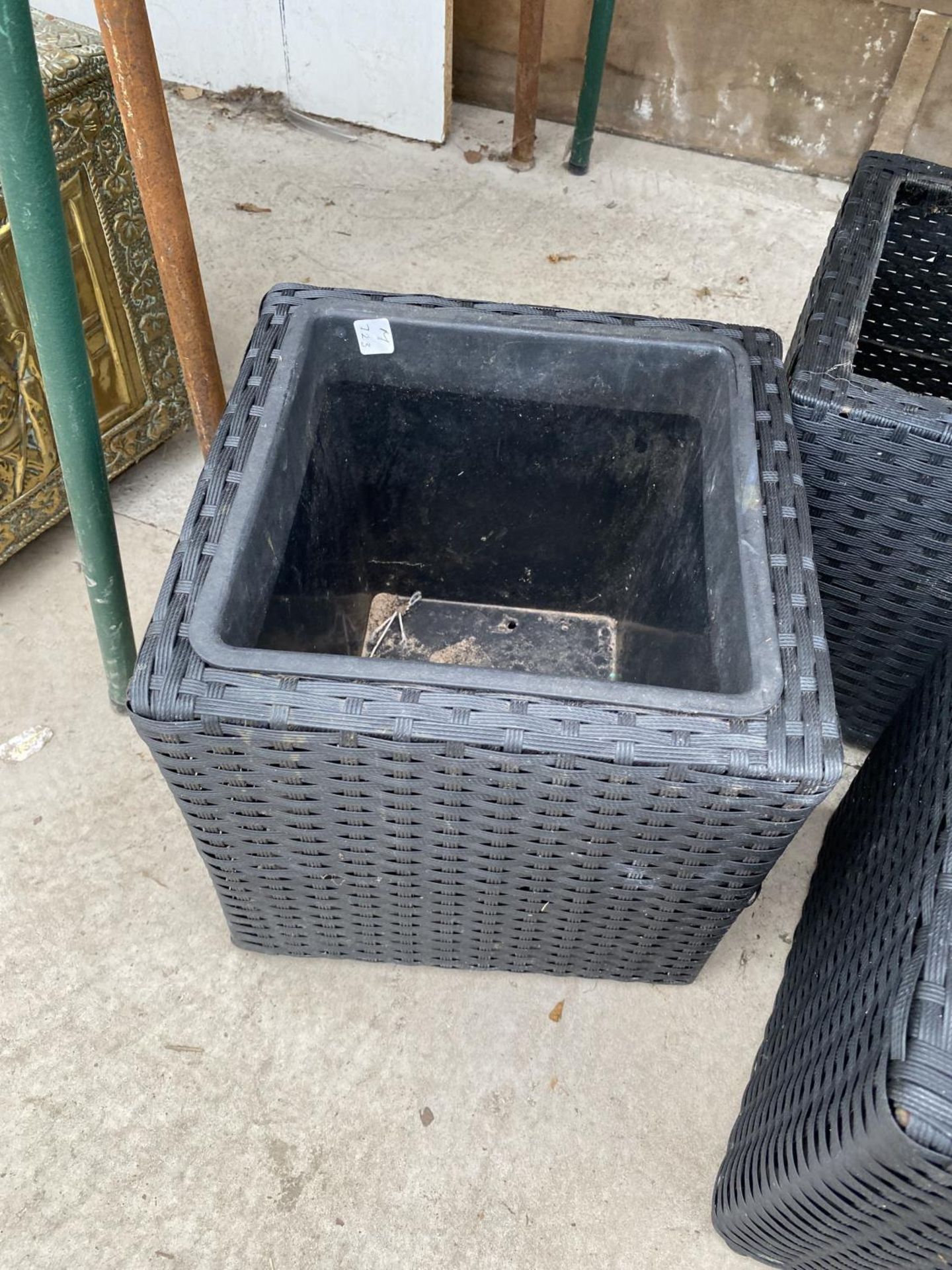 THREE SQUARE RATTAN PLANTERS WITH PLASTIC INSERTS - Image 2 of 3